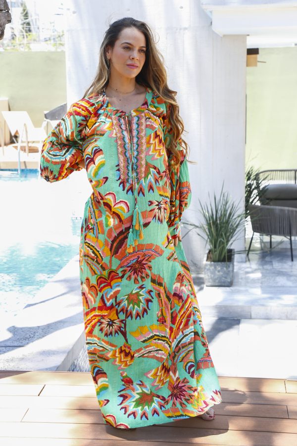 VESTIDO LEAF PRINT CON CORDONES - Imagen 2